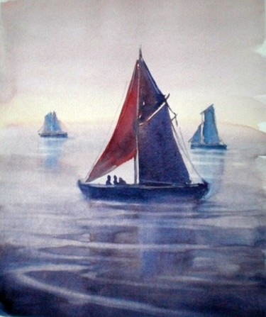 Peinture intitulée "boats" par Giorgio Gosti, Œuvre d'art originale, Aquarelle