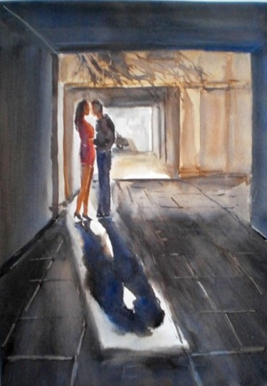 Painting titled "lovers" by Giorgio Gosti, Original Artwork, Watercolor