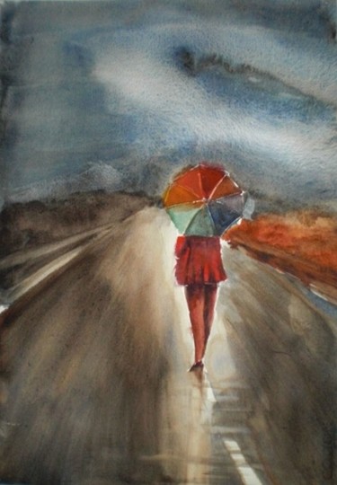Painting titled "colorful umbrella" by Giorgio Gosti, Original Artwork, Watercolor