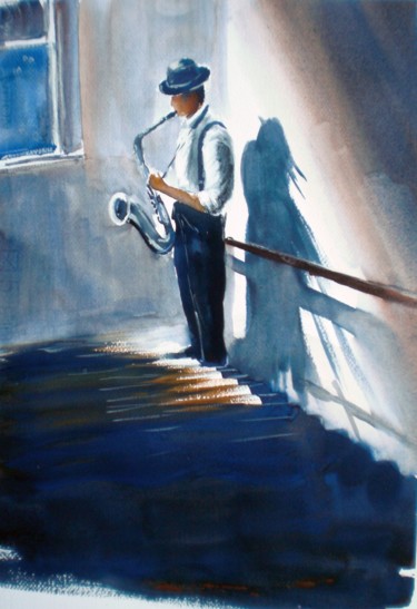 Painting titled "musician on the sta…" by Giorgio Gosti, Original Artwork, Watercolor
