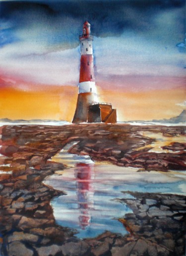 Painting titled "ligthouse reflectio…" by Giorgio Gosti, Original Artwork, Watercolor