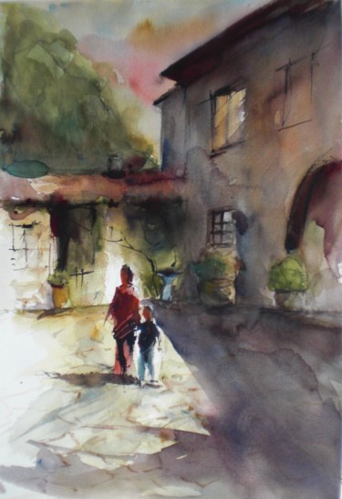 Painting titled "tuscany courtyard" by Giorgio Gosti, Original Artwork, Watercolor