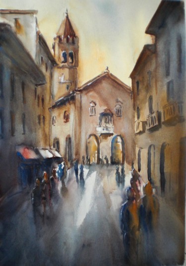 Painting titled "Monza-Arengario" by Giorgio Gosti, Original Artwork, Watercolor