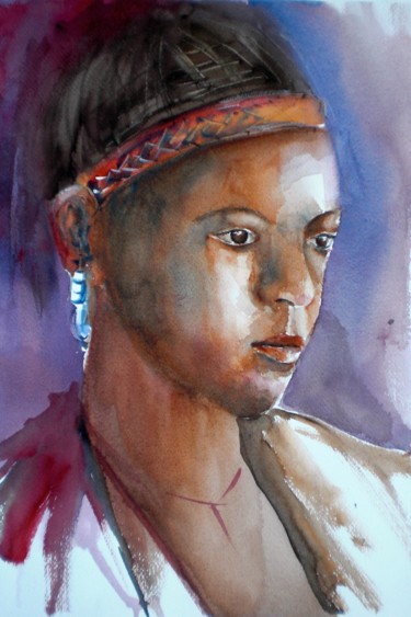 Painting titled "Young woman" by Giorgio Gosti, Original Artwork, Watercolor