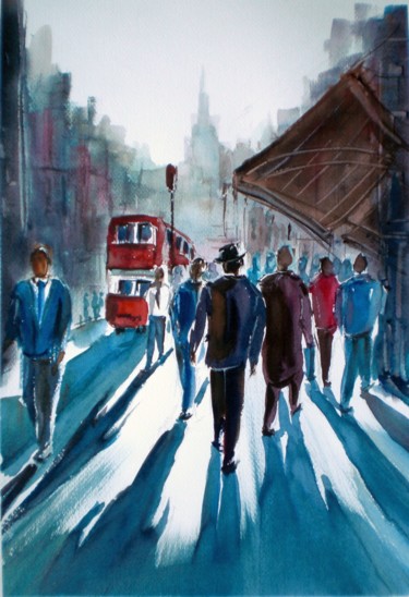 Peinture intitulée "Walking people 2" par Giorgio Gosti, Œuvre d'art originale, Aquarelle