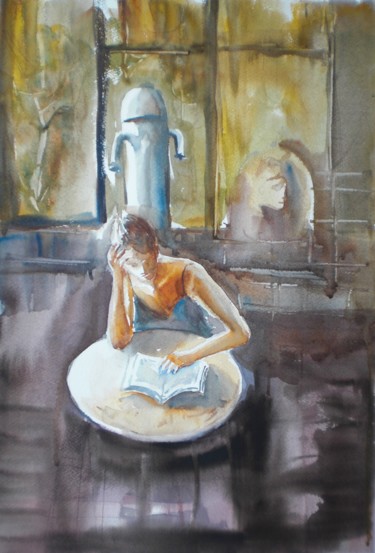 Painting titled "reading 2" by Giorgio Gosti, Original Artwork, Watercolor