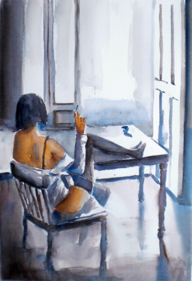 Malerei mit dem Titel "smoking" von Giorgio Gosti, Original-Kunstwerk, Aquarell