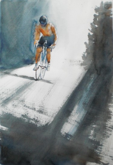 Painting titled "cycling 2" by Giorgio Gosti, Original Artwork, Watercolor