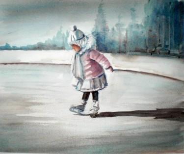 Painting titled "skating" by Giorgio Gosti, Original Artwork, Watercolor