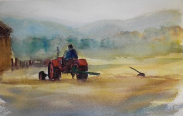 Painting titled "the tractor" by Giorgio Gosti, Original Artwork, Watercolor