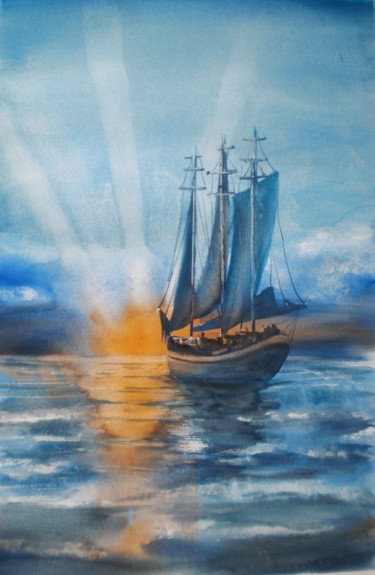 Картина под названием "sailing ship" - Giorgio Gosti, Подлинное произведение искусства, Акварель