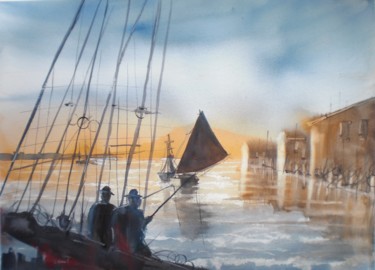 Malerei mit dem Titel "fishermen 2" von Giorgio Gosti, Original-Kunstwerk, Aquarell