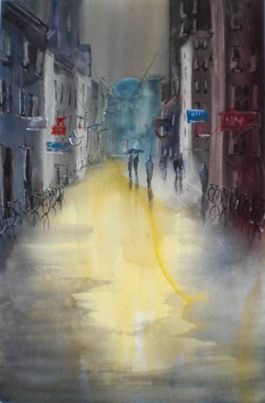 Painting titled "rainy day" by Giorgio Gosti, Original Artwork, Watercolor