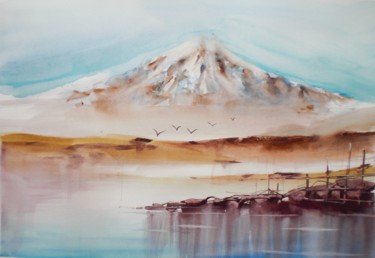 Painting titled "Mountain lake" by Giorgio Gosti, Original Artwork, Watercolor