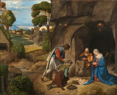 绘画 标题为“L’Adoration des ber…” 由Giorgione, 原创艺术品, 油
