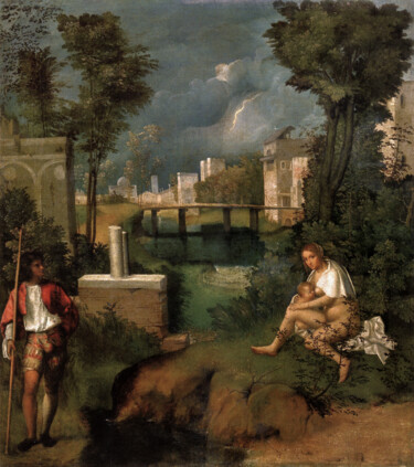 Картина под названием "La tempête" - Giorgione, Подлинное произведение искусства, Масло