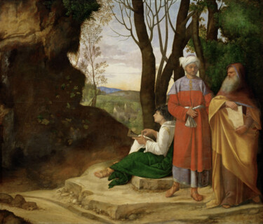 Pintura intitulada "Les Trois Philosoph…" por Giorgione, Obras de arte originais, Óleo