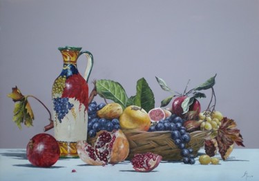 Pittura intitolato "cesto con frutta 50…" da Giorgio Stocco, Opera d'arte originale