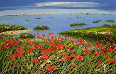 Pittura intitolato "laguna fiorita 13x20" da Giorgio Stocco, Opera d'arte originale