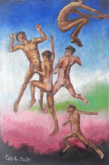 Peinture intitulée "Flying high" par Giorgos Ncl, Œuvre d'art originale, Huile