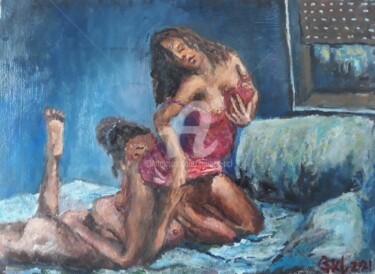 Painting titled "Females" by Giorgos Ncl, Original Artwork, Oil