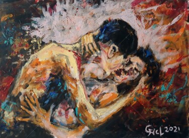 Painting titled "Kiss 110" by Giorgos Ncl, Original Artwork, Acrylic