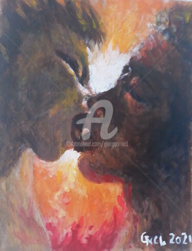 Malerei mit dem Titel "Kiss 109" von Giorgos Ncl, Original-Kunstwerk, Acryl