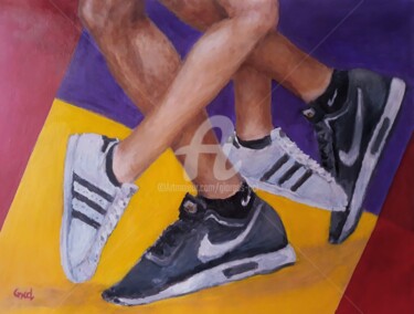 Painting titled "Shoes..." by Giorgos Ncl, Original Artwork, Oil