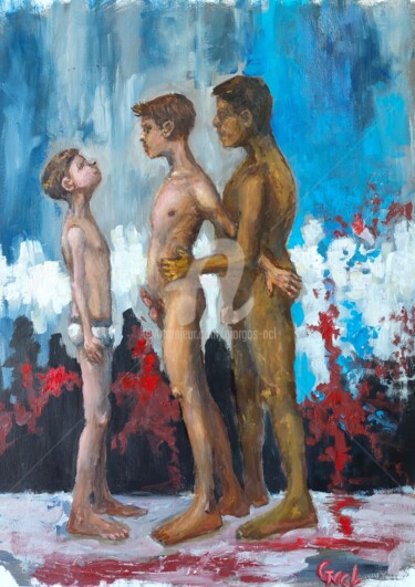 Painting titled "The three ages of m…" by Giorgos Ncl, Original Artwork, Oil