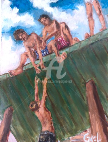 Painting titled "Climbing" by Giorgos Ncl, Original Artwork, Oil