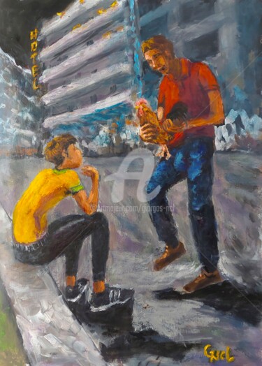 Painting titled "The gift" by Giorgos Ncl, Original Artwork, Oil