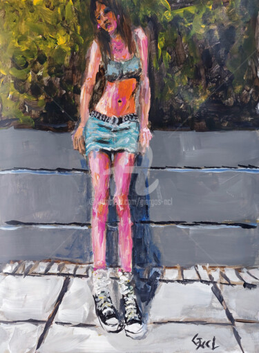 Peinture intitulée "Posing girl" par Giorgos Ncl, Œuvre d'art originale, Acrylique