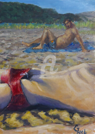 Painting titled "Bathers" by Giorgos Ncl, Original Artwork, Oil