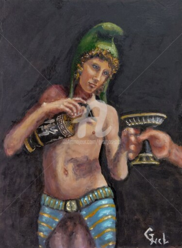 Painting titled "Ganymede serves the…" by Giorgos Ncl, Original Artwork, Oil Mounted on Other rigid panel