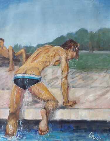 Painting titled "Swimming" by Giorgos Ncl, Original Artwork, Oil