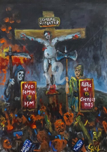 Painting titled "Modern crucifixion" by Giorgos Ncl, Original Artwork, Acrylic