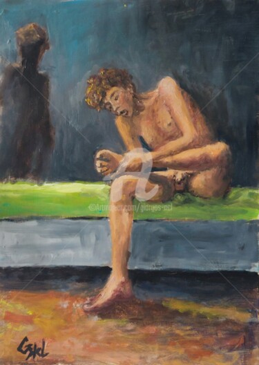 Pintura titulada "Boy with the thorn" por Giorgos Ncl, Obra de arte original, Oleo