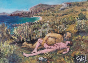 Peinture intitulée "Ancient Greek Love" par Giorgos Ncl, Œuvre d'art originale, Huile