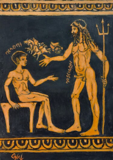 Malerei mit dem Titel "Pelops 'n Poseidon" von Giorgos Ncl, Original-Kunstwerk, Acryl