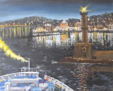 Картина под названием "The lighthouse" - Giorgos Νcl, Подлинное произведение искусства, Масло Установлен на Деревянная рама…