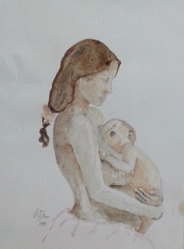 Painting titled "Maternità" by Giosi Costan, Original Artwork, Watercolor