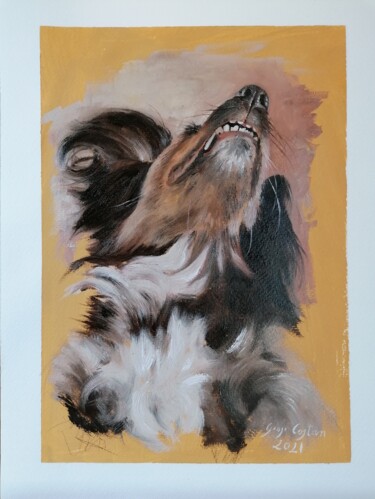 Pittura intitolato "OSVALDA cane felice" da Giosi Costan, Opera d'arte originale, Olio