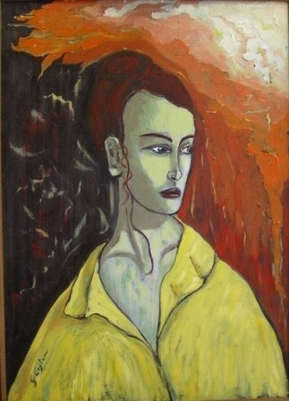 Painting titled "Busto di donna con…" by Giosi Costan, Original Artwork