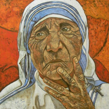 Pittura intitolato "Madre Teresa di Cal…" da Giosi Costan, Opera d'arte originale, Olio