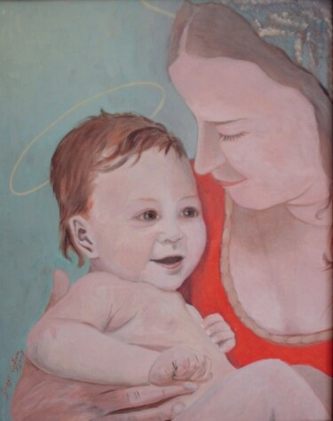 Pittura intitolato "Madonna con bambino" da Giosi Costan, Opera d'arte originale, Olio