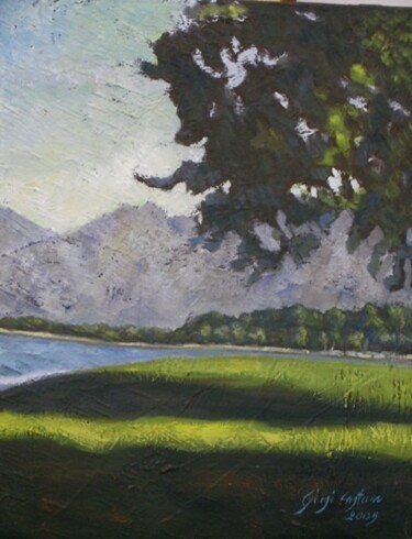 Schilderij getiteld "Veduta sul lago" door Giosi Costan, Origineel Kunstwerk, Olie