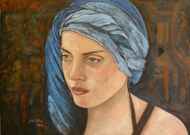 Painting titled "girl with turban" by Giosi Costan, Original Artwork, Oil