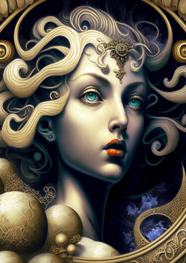 Digitale Kunst getiteld "Medusa" door Giova, Origineel Kunstwerk, AI gegenereerde afbeelding