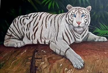 Painting titled "Tigre Branco" by Giovana Cesca, Original Artwork, Oil