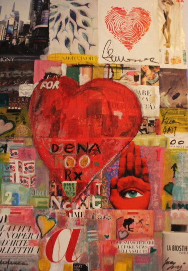 Collages intitulée "BIG HEART" par Giovanna Crescenzi, Œuvre d'art originale, Collages Monté sur Autre panneau rigide